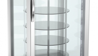 Panoramic display cabinet (for cheese) with 7 rotating glass shelves