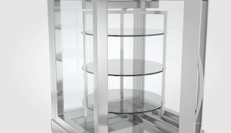 Panoramic display cabinet (for cheese) with 7 rotating glass shelves