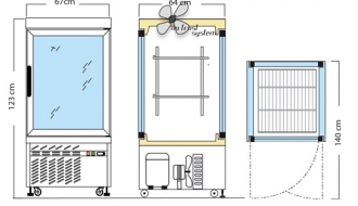 Panoramic display cabinet with 2 glass shelves