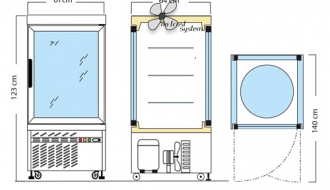 Panoramic display cabinet with 3 rotating glass shelves