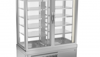 Panoramic display cabinet with 10 shelf trays