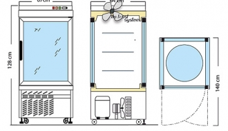 Panoramic display cabinet with 3 rotating glass shelves