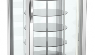 Panoramic display cabinet with 7 rotating glass shelves