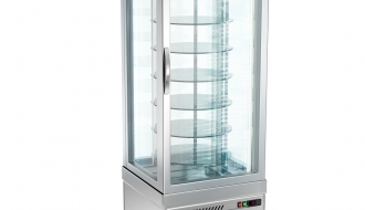 Panoramic display cabinet with 7 rotating glass shelves