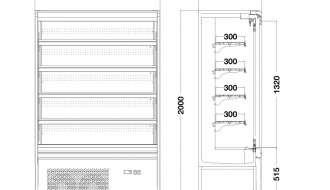 Wall cooling shelf 360 liters - with 4 shelves - black matt