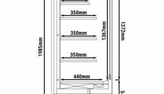 Wandkühlregal - 2,0 x 0,7 m - Schwarz - mit 4 Ablagen - 0,7 TIEF