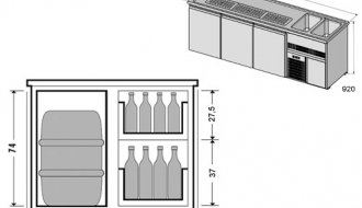 Beer counter 1,5 x 0,7 m - with 1 door and 2 drawers 2/5+3/5