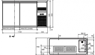 Beer counter 1,5 x 0,7 m - with 1 door and 2 drawers 2/5+3/5