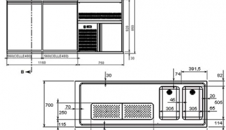 Beer counter 1,95 x 0,7 m - with 2 doors