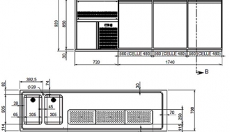 Beer counter 2,5 x 0,7 m - with 2 doors and 2 drawers 2/5+3/5