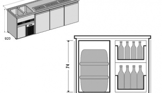 Beer counter 2,5 x 0,7 m - with 3 doors