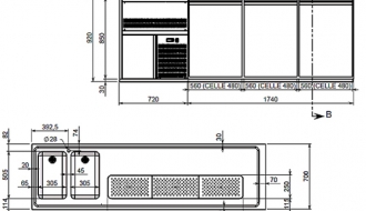 Beer refrigerated 2,5x0,7m - with 6 drawers 2/5 3/5