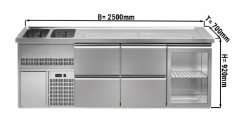 Beer counter 2.5 x 0.7 m - with 1 glass door and 4 drawers 1/2 + 1/2