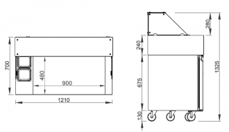 Zubereitungstisch - 1,21 x 0,7 m - mit 1 Tür & 2 Schubladen 1/2 - inkl. Crepes Gerät mit 1 Platte