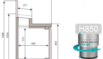 Ettevalmistuslaud (GN) - 1,46 x 0,7 m - 1 ukse ja 2 sahtliga 1/2