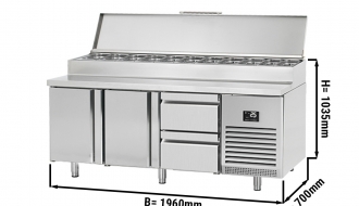 Ettevalmistuslaud (GN) - 1,96 x 0,7 m - 2 ukse ja 2 sahtliga 1/2