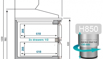 Pizza preparation refrigerated (EN) - with 2 doors and 2 neutral drawers 1/2, granite top