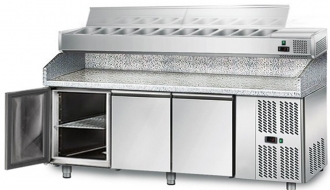 Pizza preparation refrigerator ECO 2,0 x 0,8 m - with 3 doors & granite top