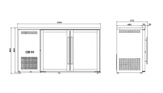 Bar refrigerated drinks table 300 litres - with 2 glass doors