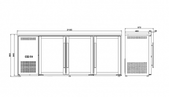 Bar refrigerated drinks table 510 litres - with 3 glass doors