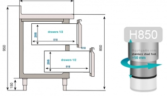 Refrigerated table (GN) - with 8 drawers 1/2