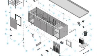 Refrigerated table (GN) - with 3 doors and 2 drawers 1/2