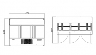 Saladette (GN) - 1,46 x 0,7 m - mit 1 Tür & 4 Schubladen 1/2 & 1/3