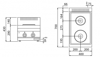 Electric stove 2x plates round (5.2 kW)