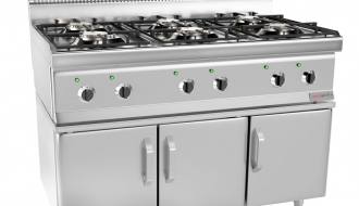 Gas stove - 6x burners (33.5 kW) with pilot flame incl. base frame | cooker | gastronomic hob | stove | gas hob