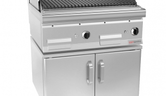 Gas Lavasteingrill (10,6 kW) - Grillrost neigbar - inkl. Unterbau mit 2 Türen