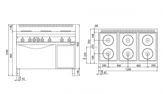 Electric stove 6xplates (15,6 kW) + Electric stove static (7,5 kW)