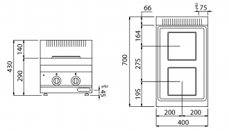 Electric cooker 2x square plates (5,2 kW)