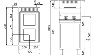 Electric cooker 2x square plates (5,2 kW)