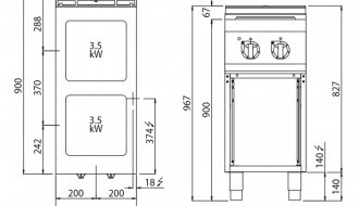 Electric cooker 2x square plates (7 kW)