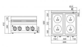 Electric cooker 4xplates round (8 kW)