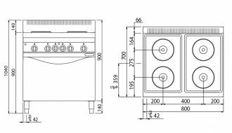 Electric stove 4xplates (10,4 kW) + Electric stove static (7,5 kW)