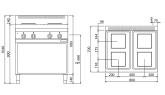 Electric cooker 4x square plates (10,4 kW)