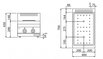 Infrared stove - 2 hobs (6.4kW)