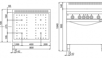 4x infrared hobs (12.8 kW) + electric oven Static (7.5 kW)