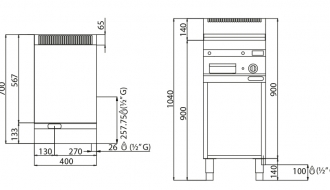 Gas frying plate - smooth (6,9 kW)