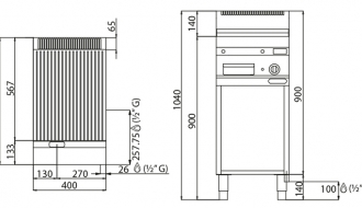 Gas frying plate - grooved (6,9 kW)