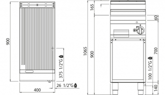 Gas griddle - grooved (10 kW)