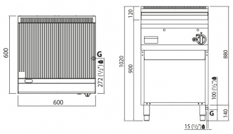 Gas frying plate - grooved (8 kW)