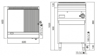 Gas frying plate - Smooth - grooved (8 kW)