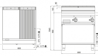 Gas griddle - smooth - grooved (20 kW)