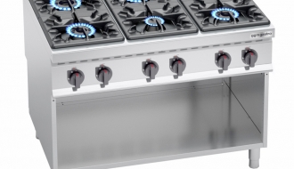 Gas stove with 6 burners (53,5 kW) with pilot ignition