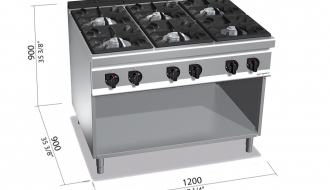 Gas stove with 6 burners (53,5 kW) with pilot ignition