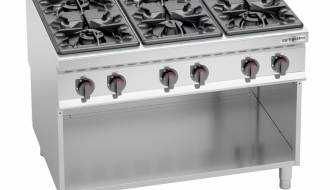 Gas stove with 6 burners (53,5 kW) with pilot ignition