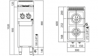 Gas stove 2x burner (6,2 kW)