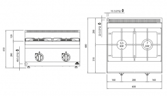 Gas stove 2x burner (10,5 kW)